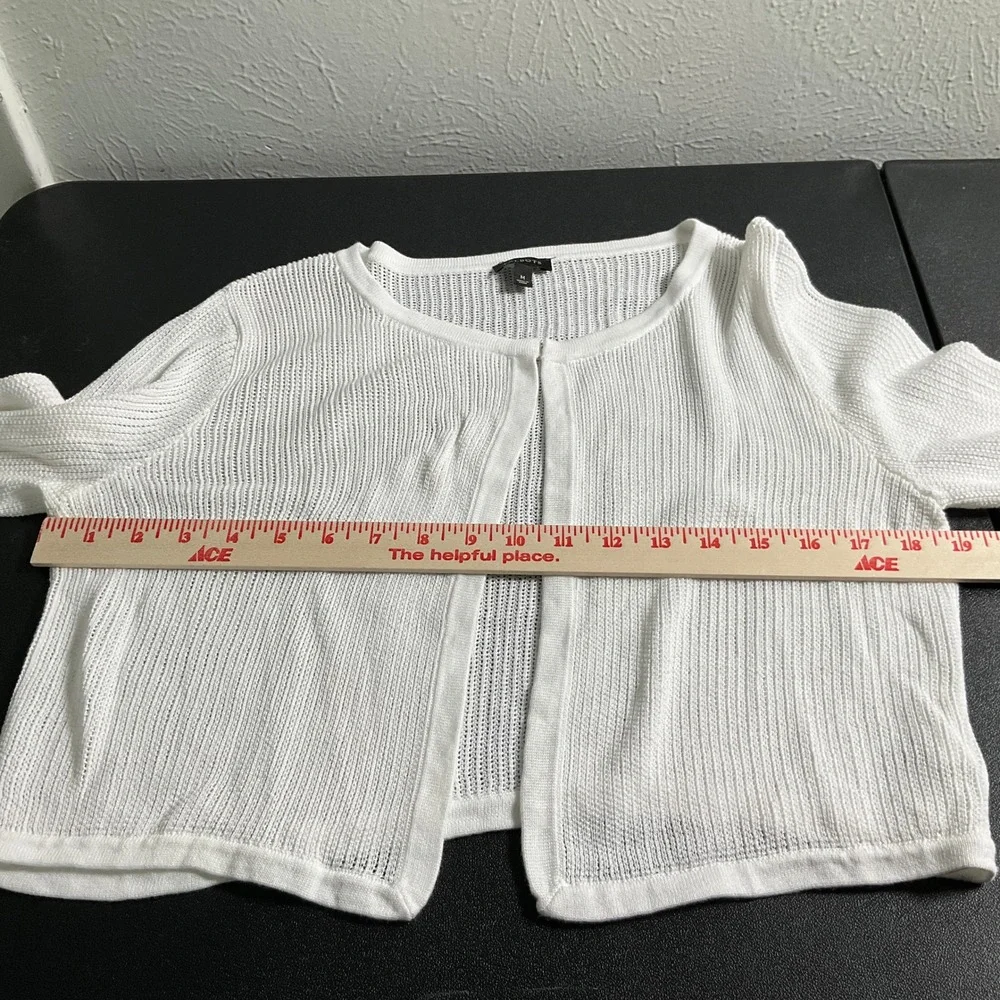 Talbots Womens‎ Cardigan Sweater Medium M White Knit Open Front 3/4 Sleeve
